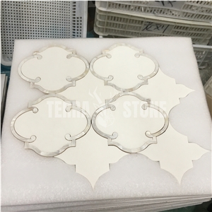 Waterjet Marble Mosaic Thassos White With Pearl Shell Tile Waterjet Marble Mosaic Thassos White With Pearl Shell Tile