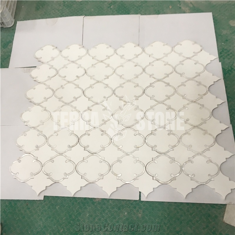 Waterjet Marble Mosaic Thassos White With Pearl Shell Tile