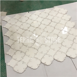 Waterjet Marble Mosaic Thassos White With Pearl Shell Tile