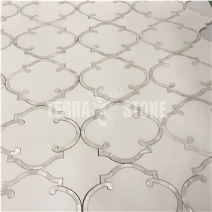 Waterjet Marble Mosaic Thassos White With Pearl Shell Tile