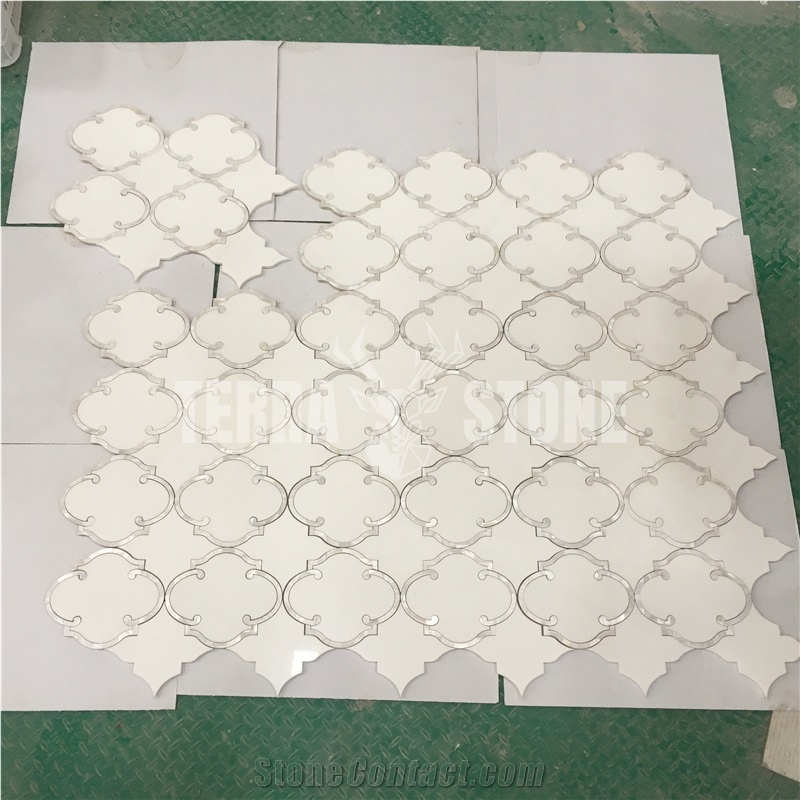 Waterjet Marble Mosaic Thassos White With Pearl Shell Tile