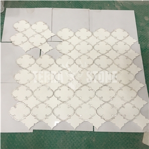 Waterjet Marble Mosaic Thassos White With Pearl Shell Tile