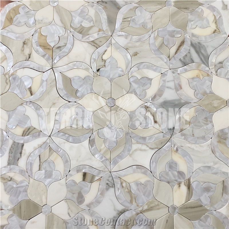Waterjet Marble Shell Mosaic Tile Stone Flower Wall Floor