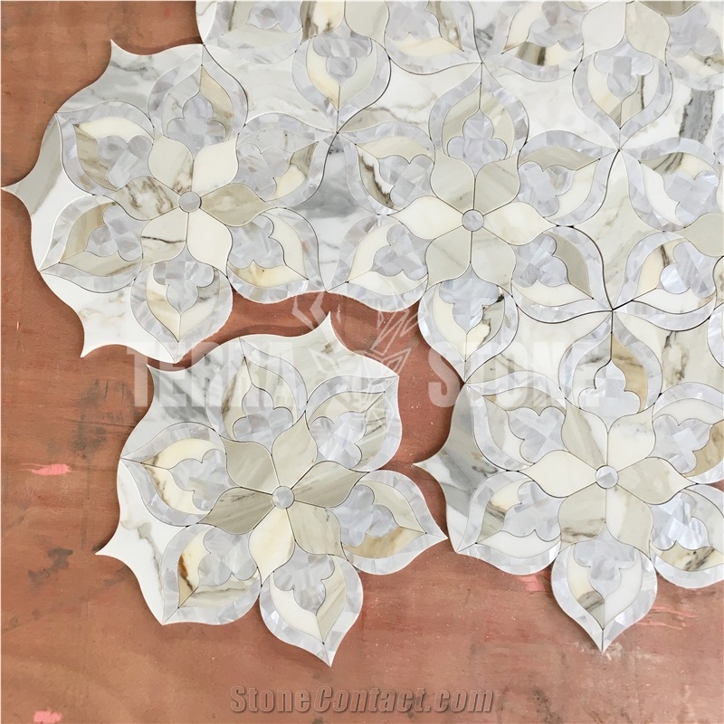 Waterjet Marble Shell Mosaic Tile Stone Flower Wall Floor