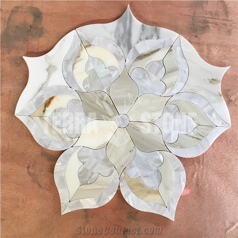 Waterjet Marble Shell Mosaic Tile Stone Flower Wall Floor