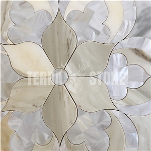 Waterjet Marble Shell Mosaic Tile Stone Flower Wall Floor