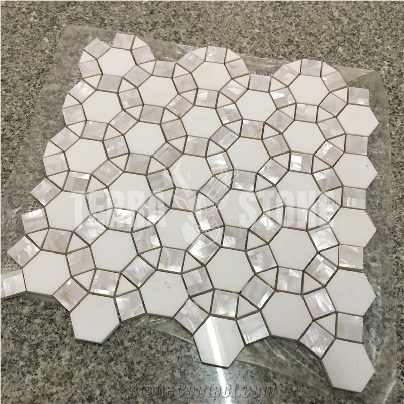 Waterjet Marble With Mother Pearl Shell Mosaic Tile Football