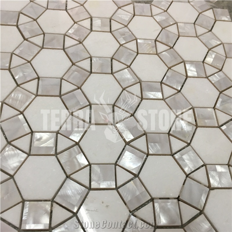 Waterjet Marble With Mother Pearl Shell Mosaic Tile Football