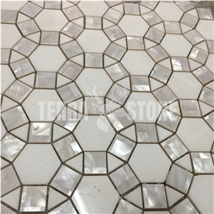 Waterjet Marble With Mother Pearl Shell Mosaic Tile Football