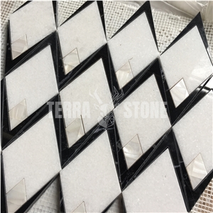 Waterjet Mosaic Marble With Mother Pearl Of Shell Tile