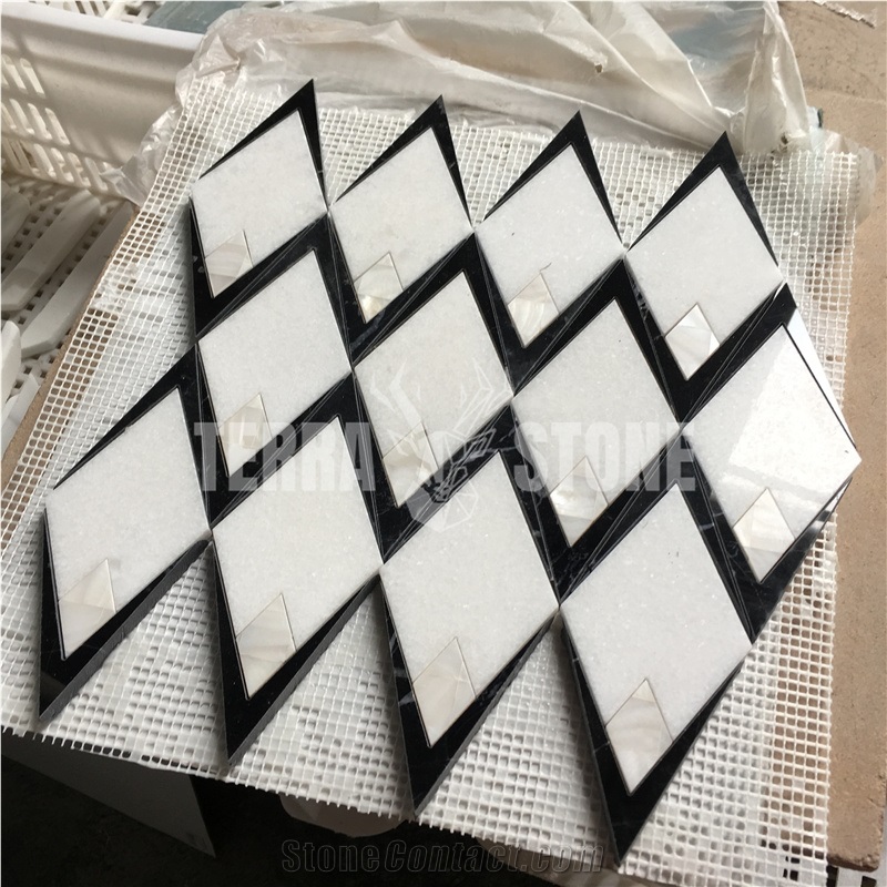 Waterjet Mosaic Marble With Mother Pearl Of Shell Tile