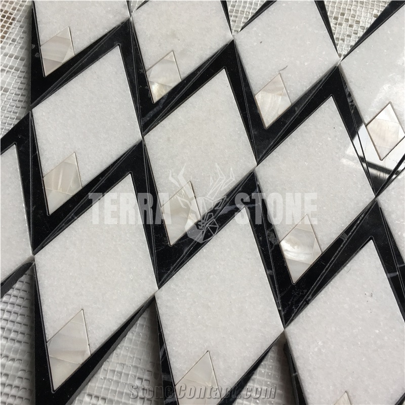 Waterjet Mosaic Marble With Mother Pearl Of Shell Tile