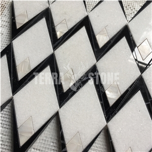 Waterjet Mosaic Marble With Mother Pearl Of Shell Tile