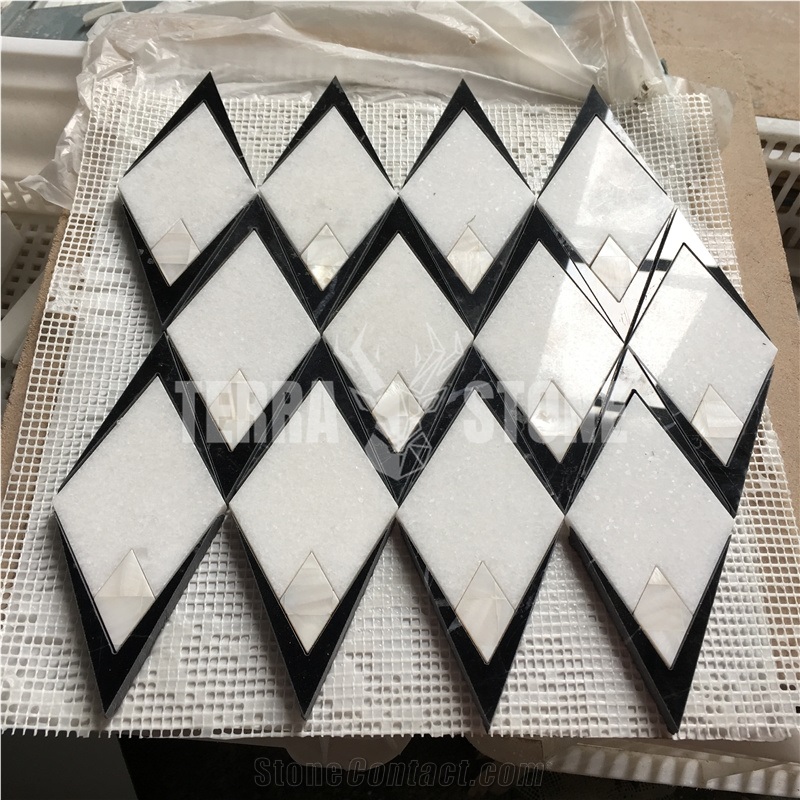 Waterjet Mosaic Marble With Mother Pearl Of Shell Tile