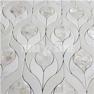Waterjet Mosaic Mother Pearl Of Shell And Marble Tile