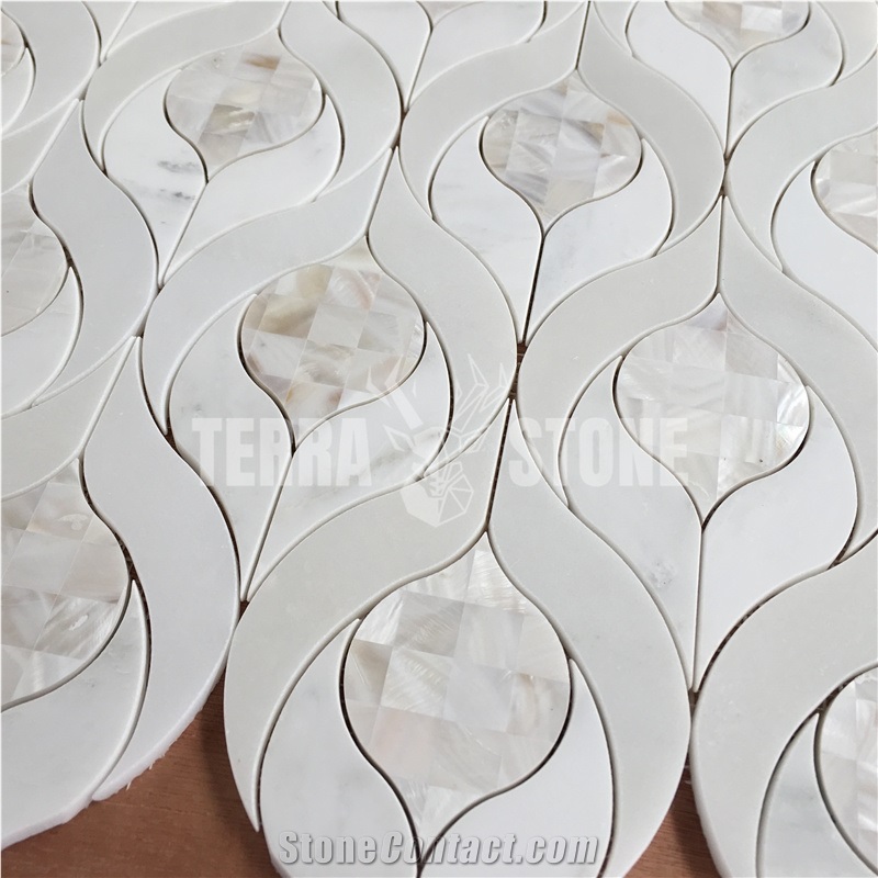 Waterjet Mosaic Mother Pearl Of Shell And Marble Tile
