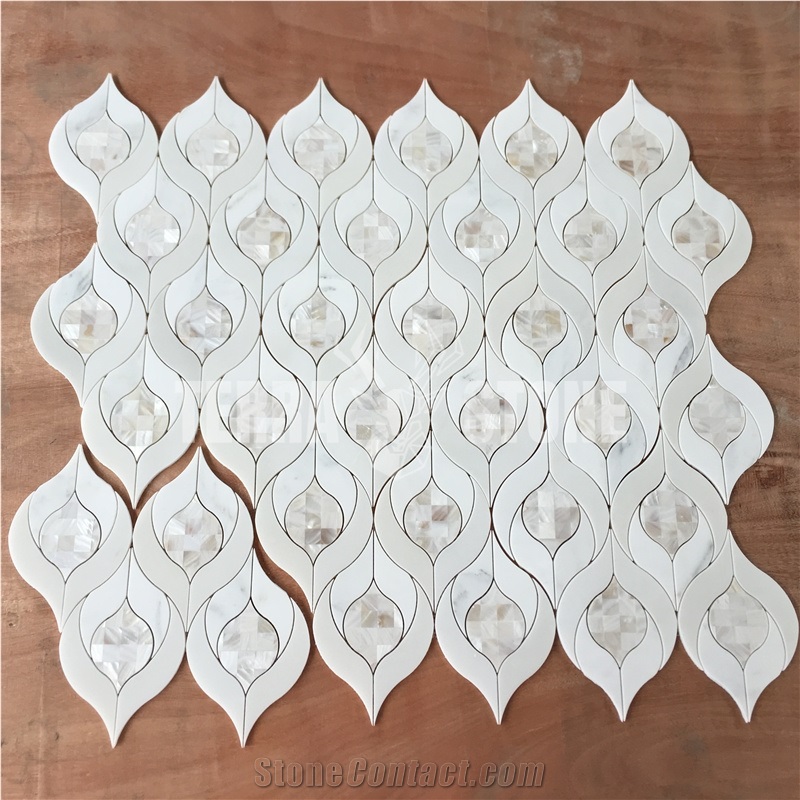 Waterjet Mosaic Mother Pearl Of Shell And Marble Tile