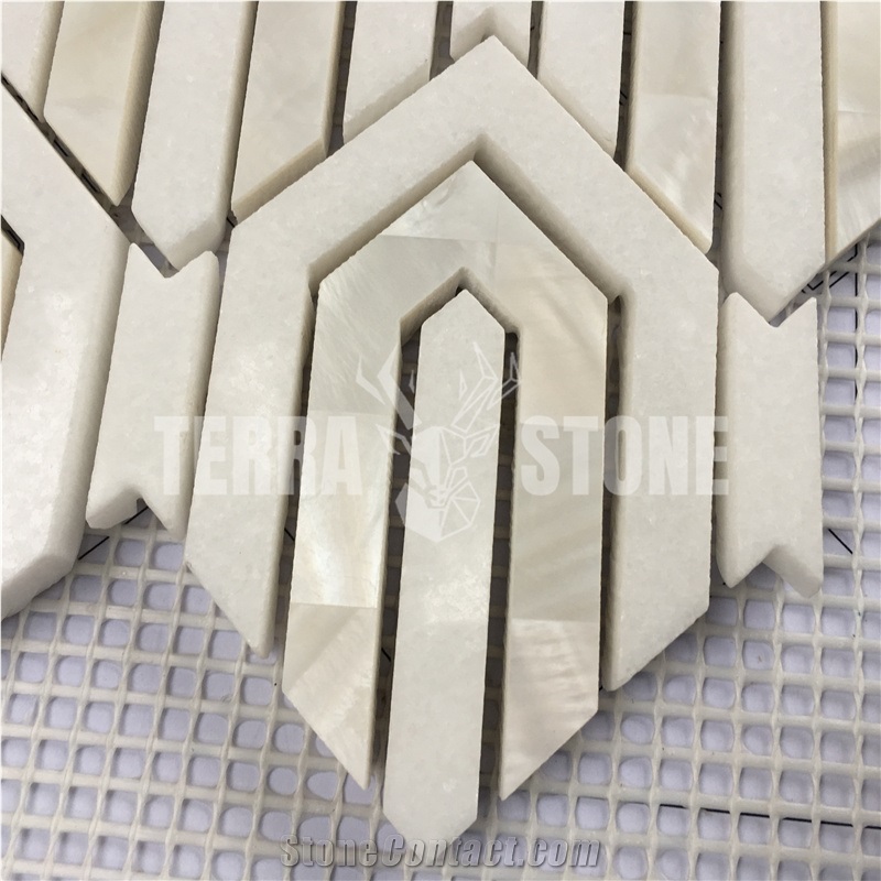 Waterjet Mosaic Tile Thassos White With Mother Of Pearl