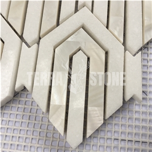 Waterjet Mosaic Tile Thassos White With Mother Of Pearl