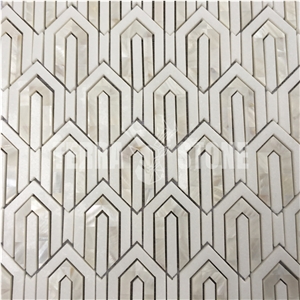 Waterjet Mosaic Tile Thassos White With Mother Of Pearl