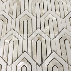 Waterjet Mosaic Tile Thassos White With Mother Of Pearl