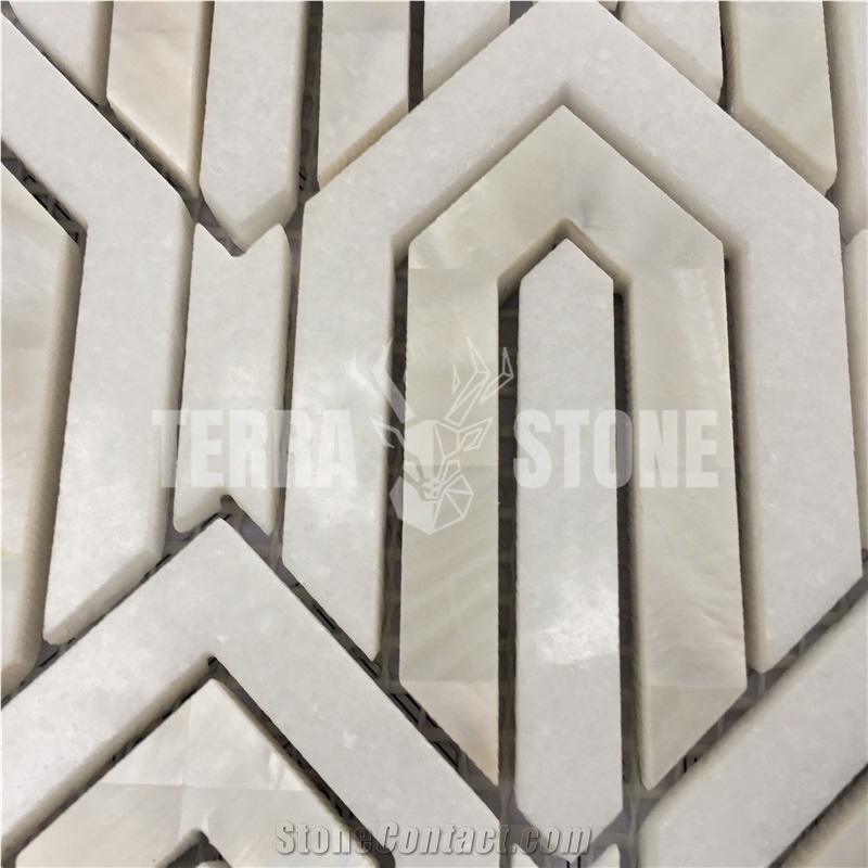 Waterjet Mosaic Tile Thassos White With Mother Of Pearl