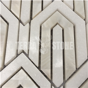 Waterjet Mosaic Tile Thassos White With Mother Of Pearl