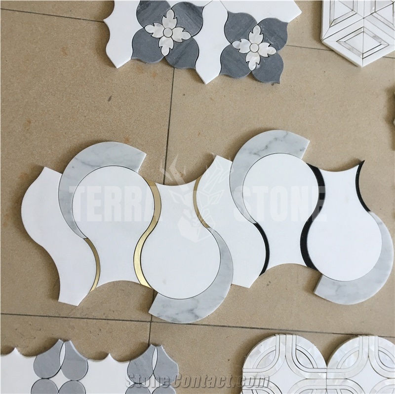 Waterjet Oval Design Pure White Marble Glass Mosaic Tile