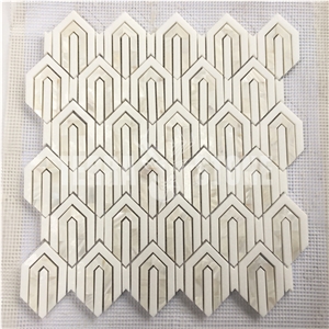 Waterjet Pearl Shell Thassos White Marble Stone Mosaic Tile