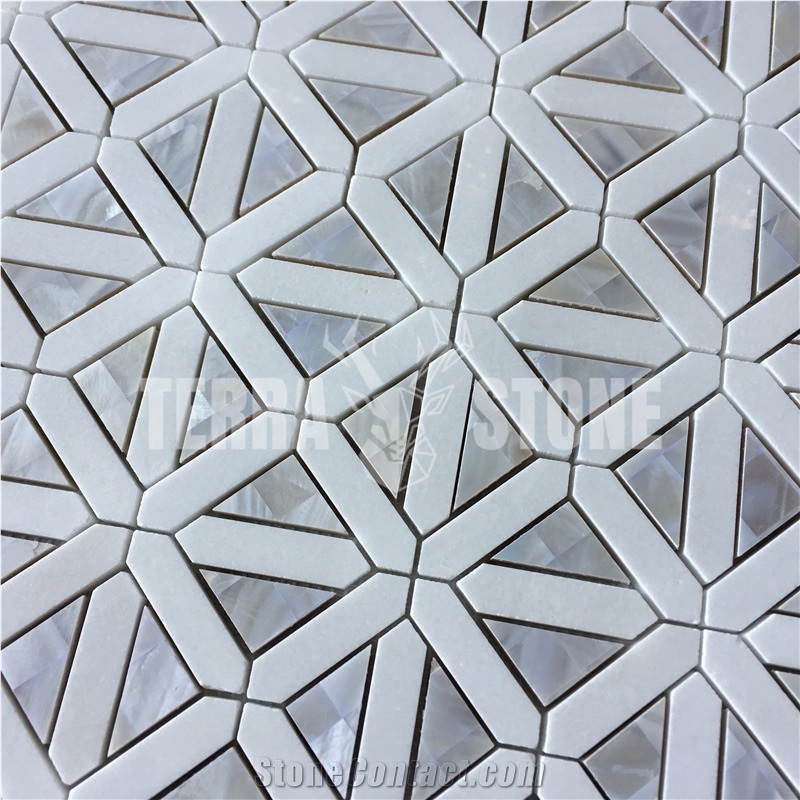 Waterjet Thassos White Marble With Mother Of Pearl Mosaic