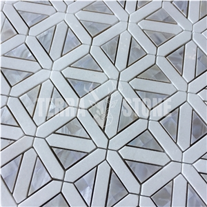 Waterjet Thassos White Marble With Mother Of Pearl Mosaic