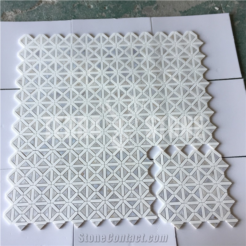 Waterjet Thassos White Marble With Mother Of Pearl Mosaic