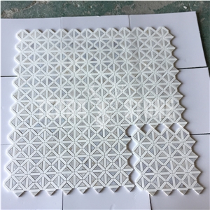 Waterjet Thassos White Marble With Mother Of Pearl Mosaic