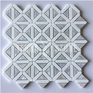 Waterjet Thassos White Marble With Mother Of Pearl Mosaic