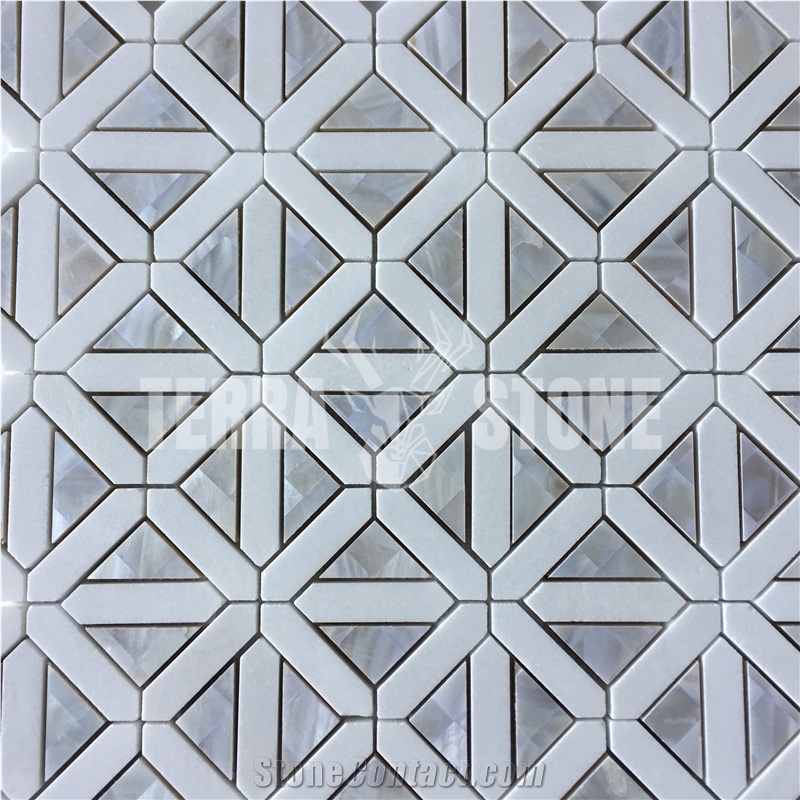 Waterjet Thassos White Marble With Mother Of Pearl Mosaic