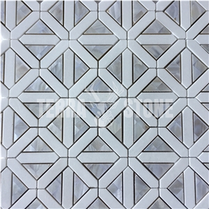 Waterjet Thassos White Marble With Mother Of Pearl Mosaic