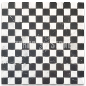 White Black Marble 1X1 Checkerboard Mosaic Tile Polished White Black Marble 1X1 Checkerboard Mosaic Tile Polished