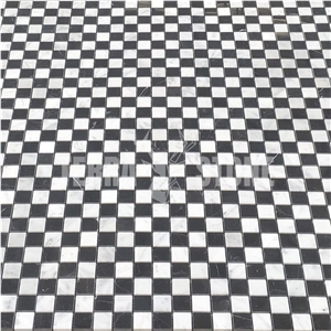 White Black Marble 1X1 Checkerboard Mosaic Tile Polished