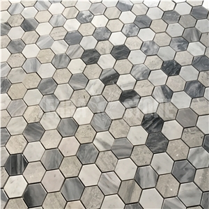 White Grey Marble Mosaic Hexagon Mosaic Bathroom Floor Tile