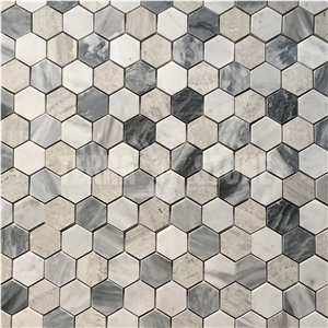 White Grey Marble Mosaic Hexagon Mosaic Bathroom Floor Tile