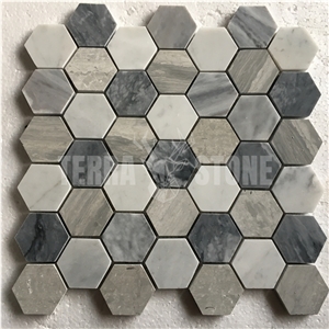 White Grey Marble Mosaic Hexagon Mosaic Bathroom Floor Tile