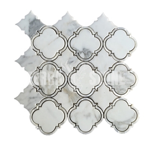 White Lantern Waterjet Marble Mosaic With Shell Inlay