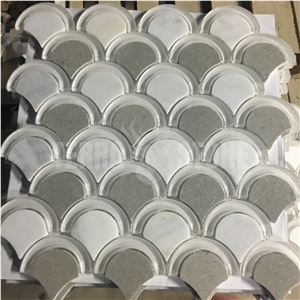 White Marble And Cinderrella Grey Marble Fish Scale Mosaic
