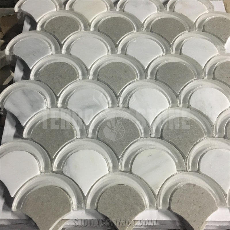 White Marble And Cinderrella Grey Marble Fish Scale Mosaic