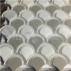 White Marble And Cinderrella Grey Marble Fish Scale Mosaic