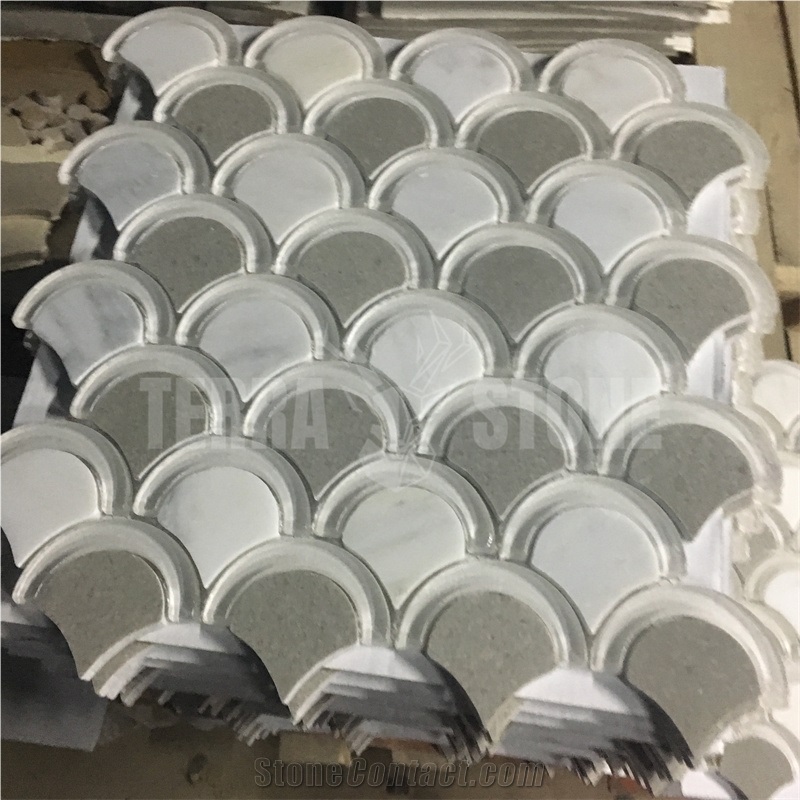 White Marble And Cinderrella Grey Marble Fish Scale Mosaic