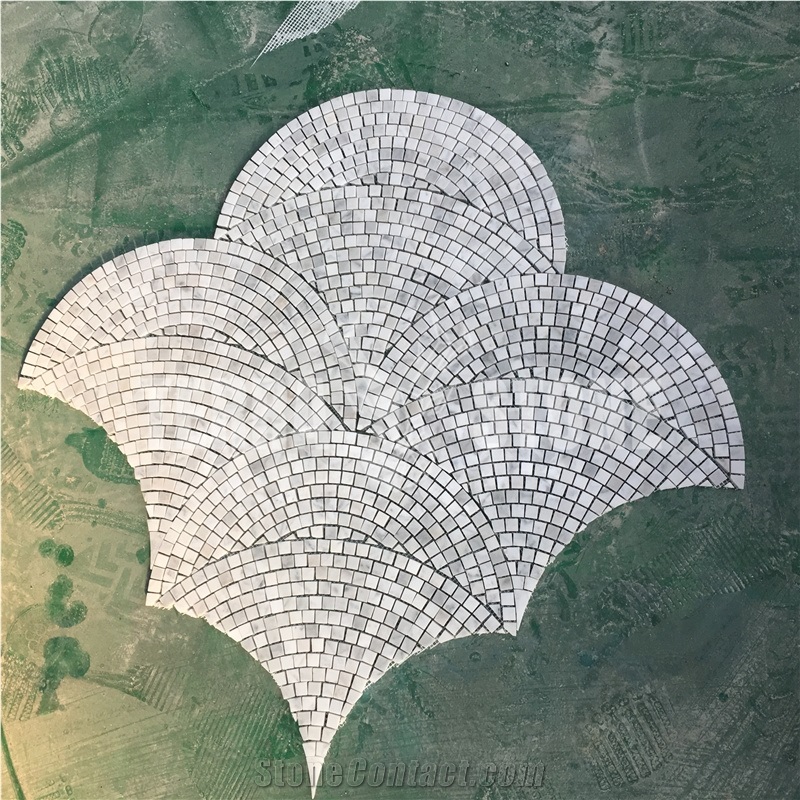 White Marble Fan Design Carrara Mosaic Pattern Bathroom Tile
