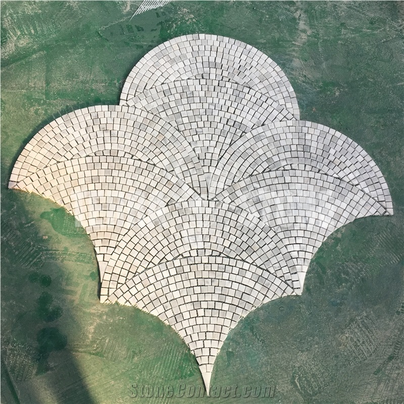 White Marble Fan Design Carrara Mosaic Pattern Bathroom Tile