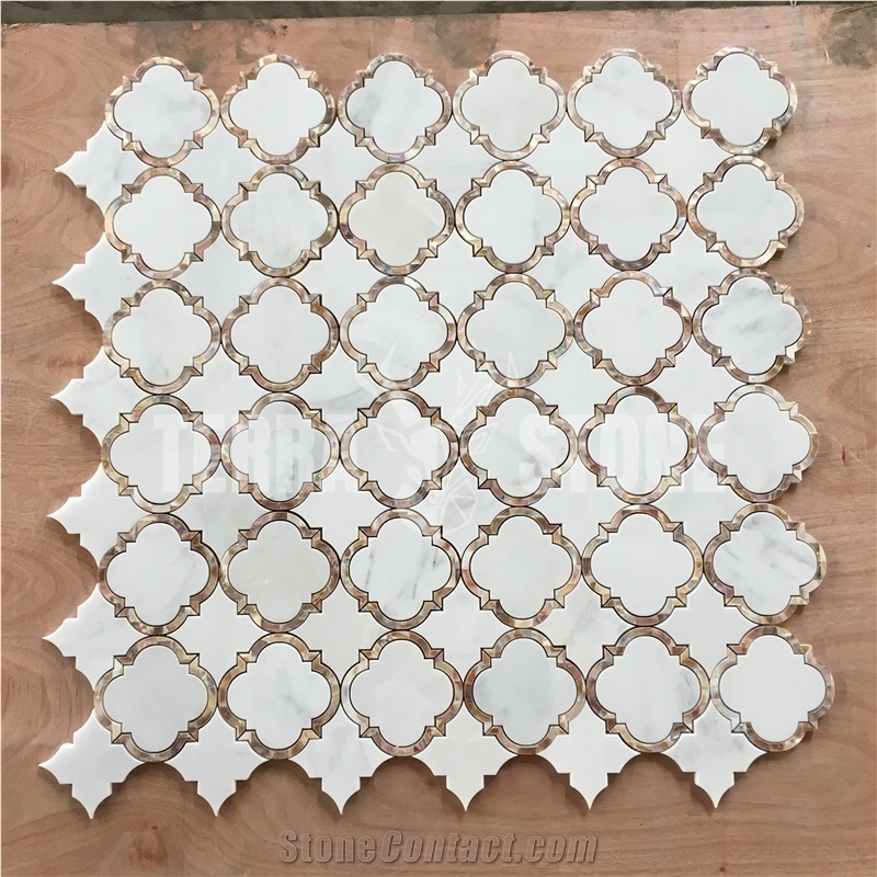 White Marble Mosaic Waterjet Tile With Lantern Patterns