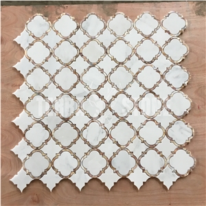 White Marble Mosaic Waterjet Tile With Lantern Patterns